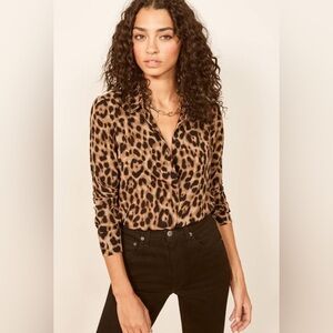 Reformation Black and Brown Button Down Shirt animal print size small